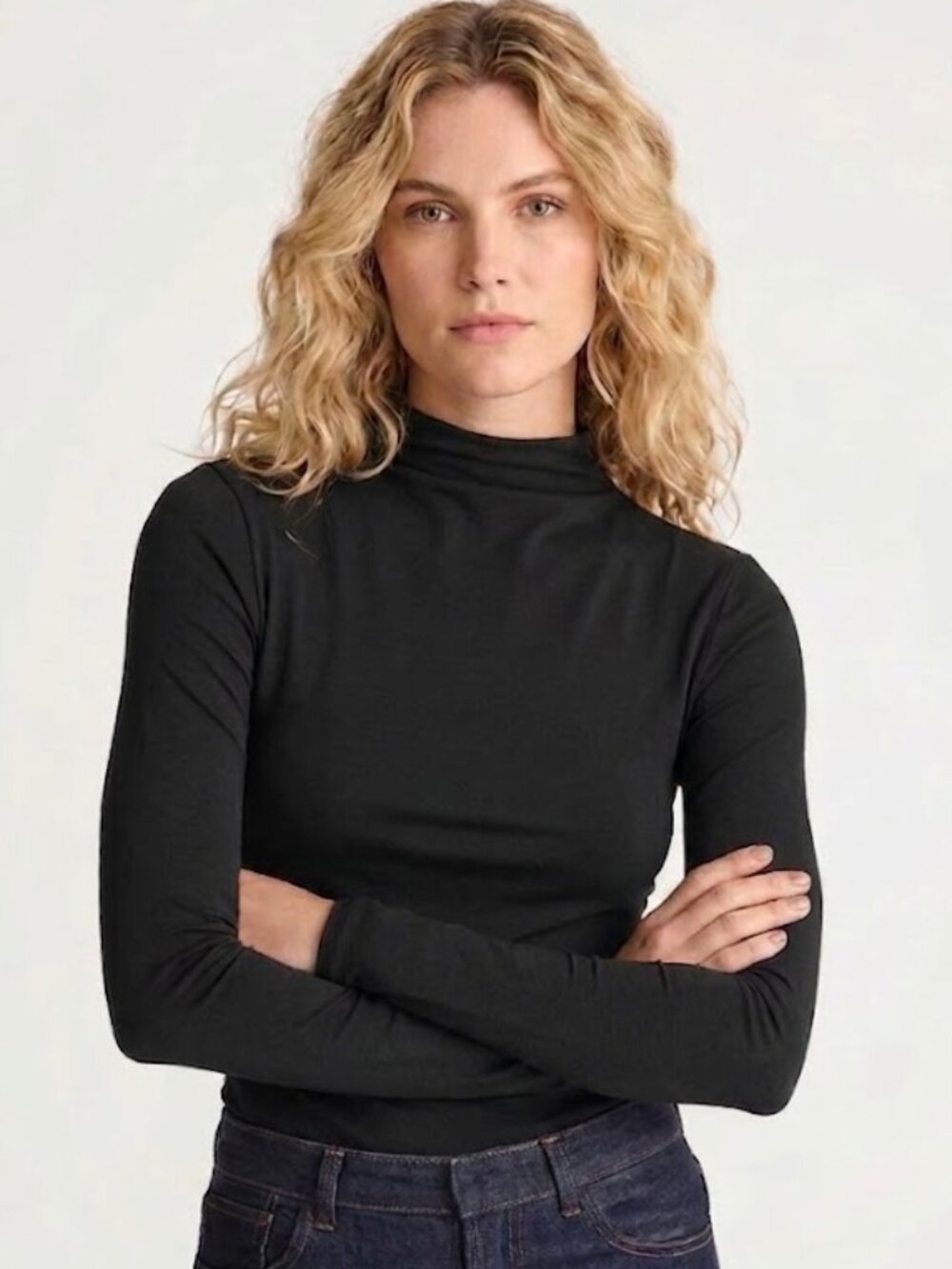Madewell Ruched Slim Mockneck Long Sleeve Top Black Size S NWT